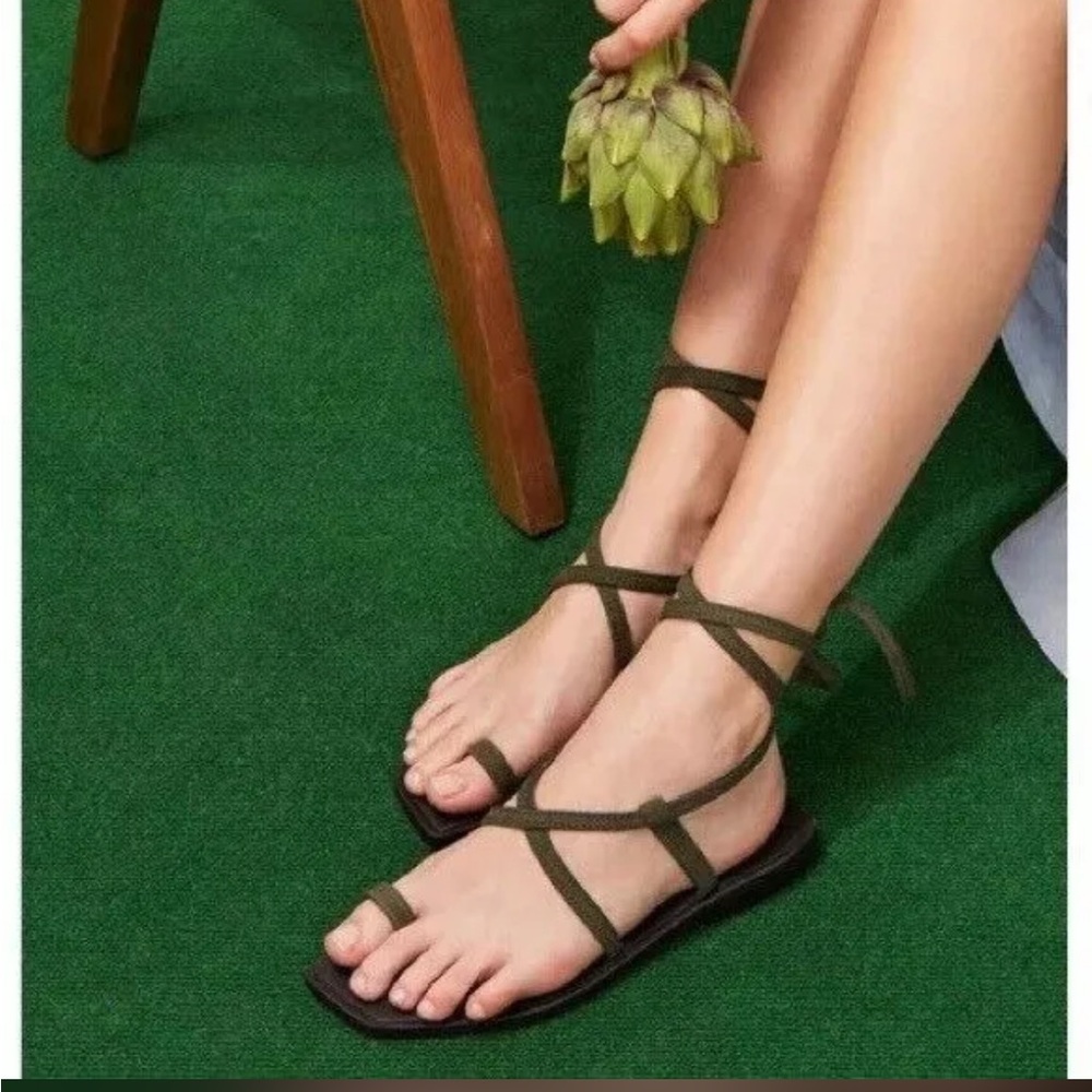 Reformation Dark Green Strappy Sandals Brand New!